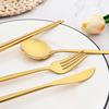 4-teiliges Besteckset aus spiegelndem Edelstahl mit Goldüberzug, tragbares Geschirrset mit Messer, Gabel, Löffel und 304 Essstäbchen, Western-Besteckset