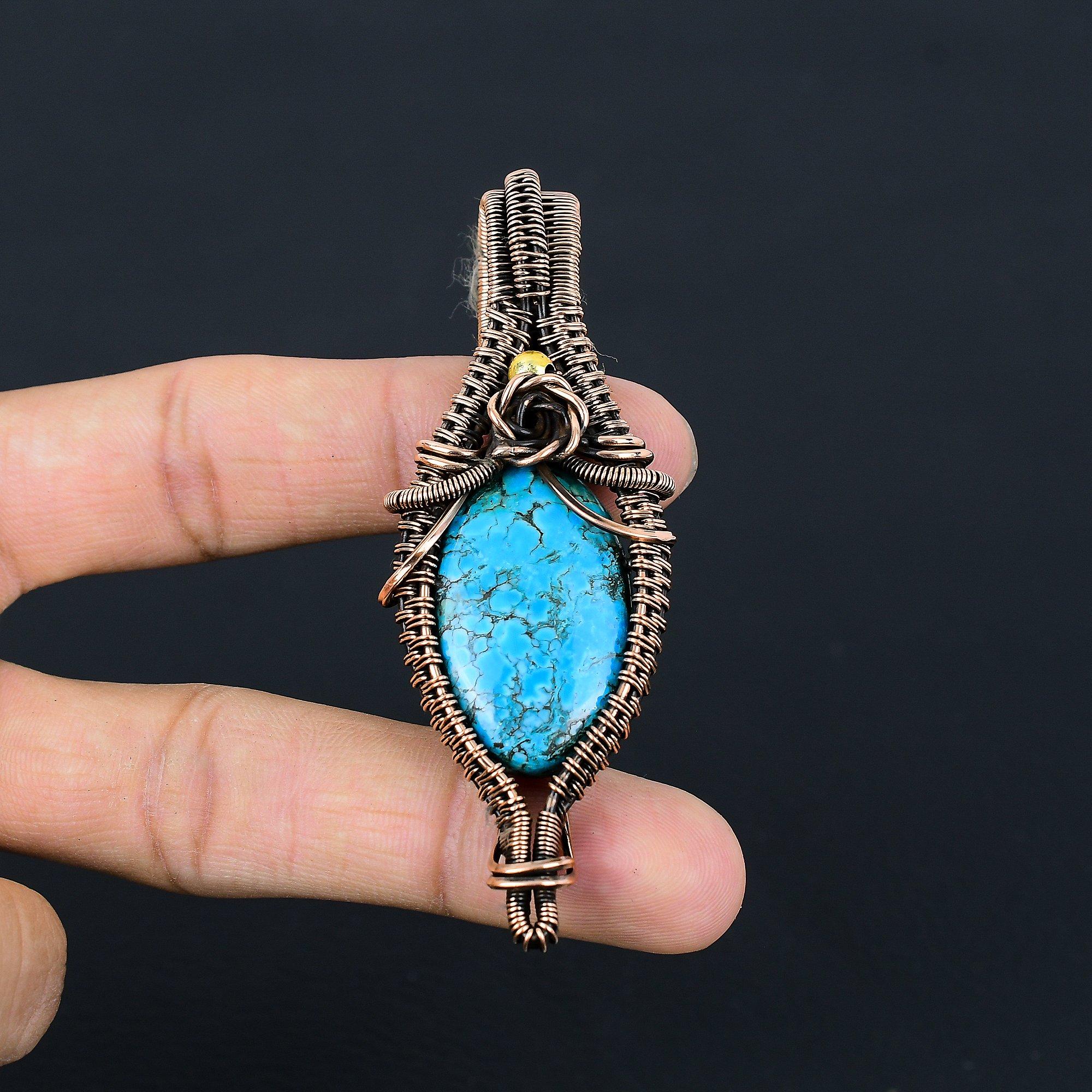 

Подвеска из тибетской бирюзы, ювелирное изделие из драгоценного камня, обернутое медной проволокой 999 пробы, подвеска ручной работы, на День благодарения 2.55 Inches