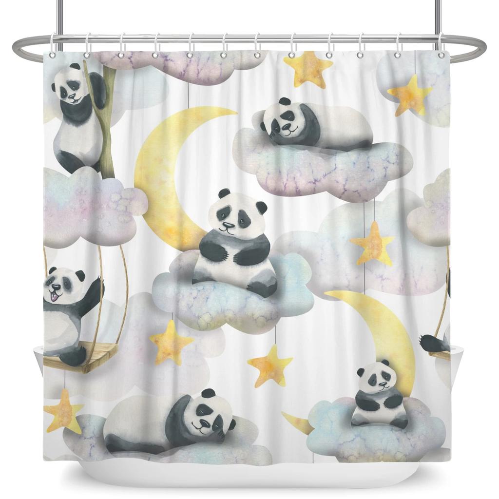 Animal Panda Cartoon Funny Shower Curtains Waterproof Polyester Green Bamboo Plants Printing Shower Curtain for Bathroom Decor