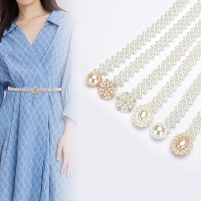Pearl Retro White Pearl Belt Women'S Dress Accessories Elegant Waist Elastic Chain Elastic Belt Beaded