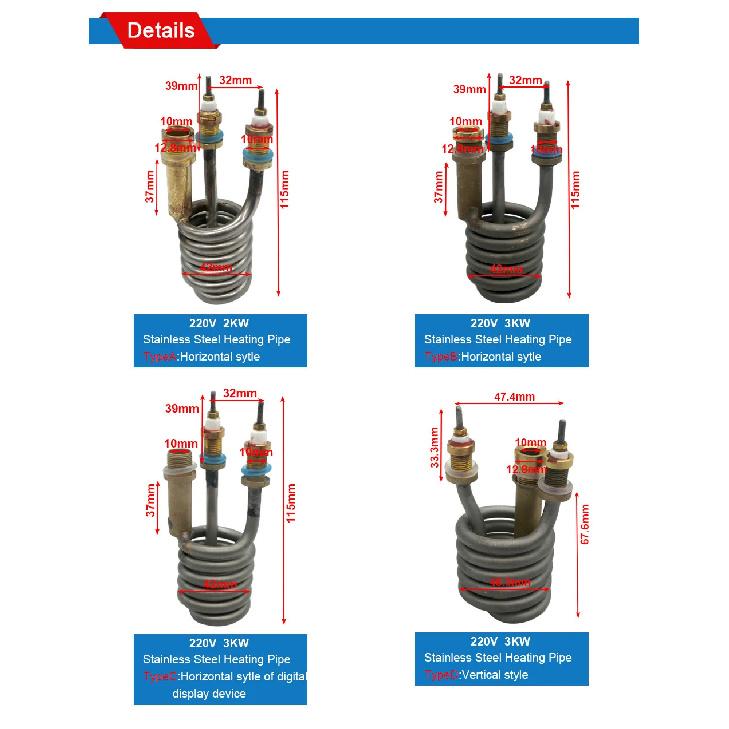 Electric Faucet Heating Element 220V 2000W/3000W Instant Hot Water Heater Parts of Stainless Steel Heating Pipe Tubular Element
