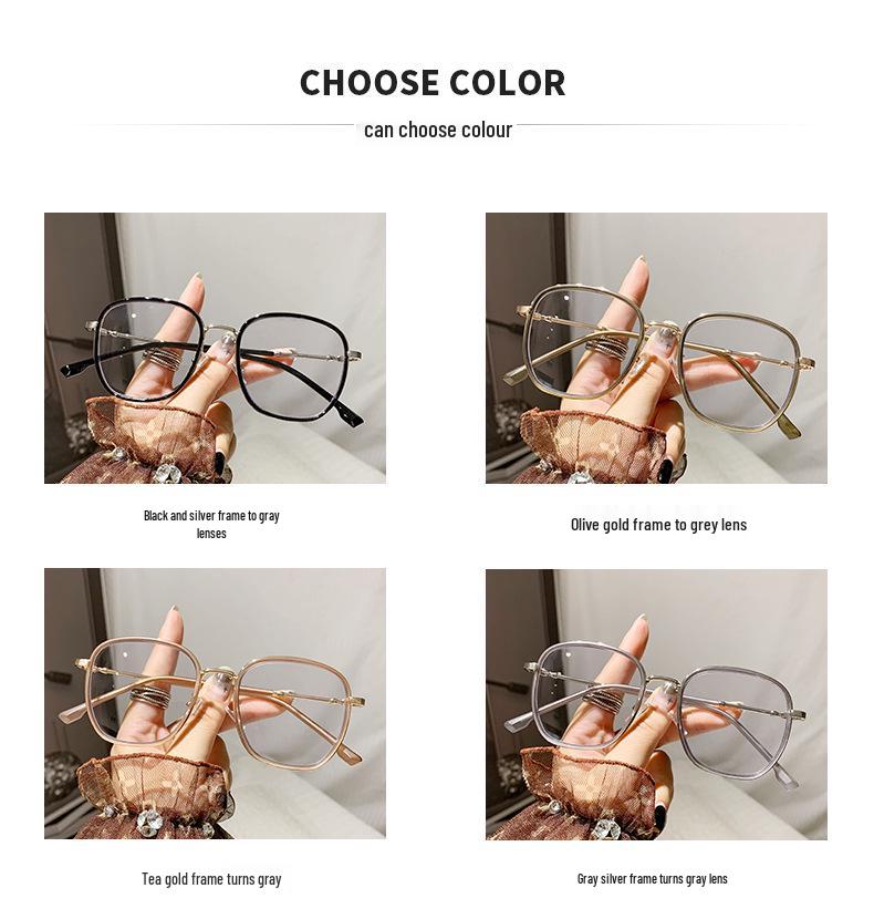 Damen Koreanische Art Lichtempfindliche Myopiebrille: Großer Rahmen, Ultraleicht, Blaulichtfilter, Make-up-freies, Gesichtsschlankmachendes Design
