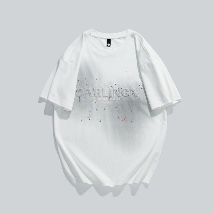 Men's Short-sleeved Summer Thin Loose Round Neck Top Embroidered Casual Shirt