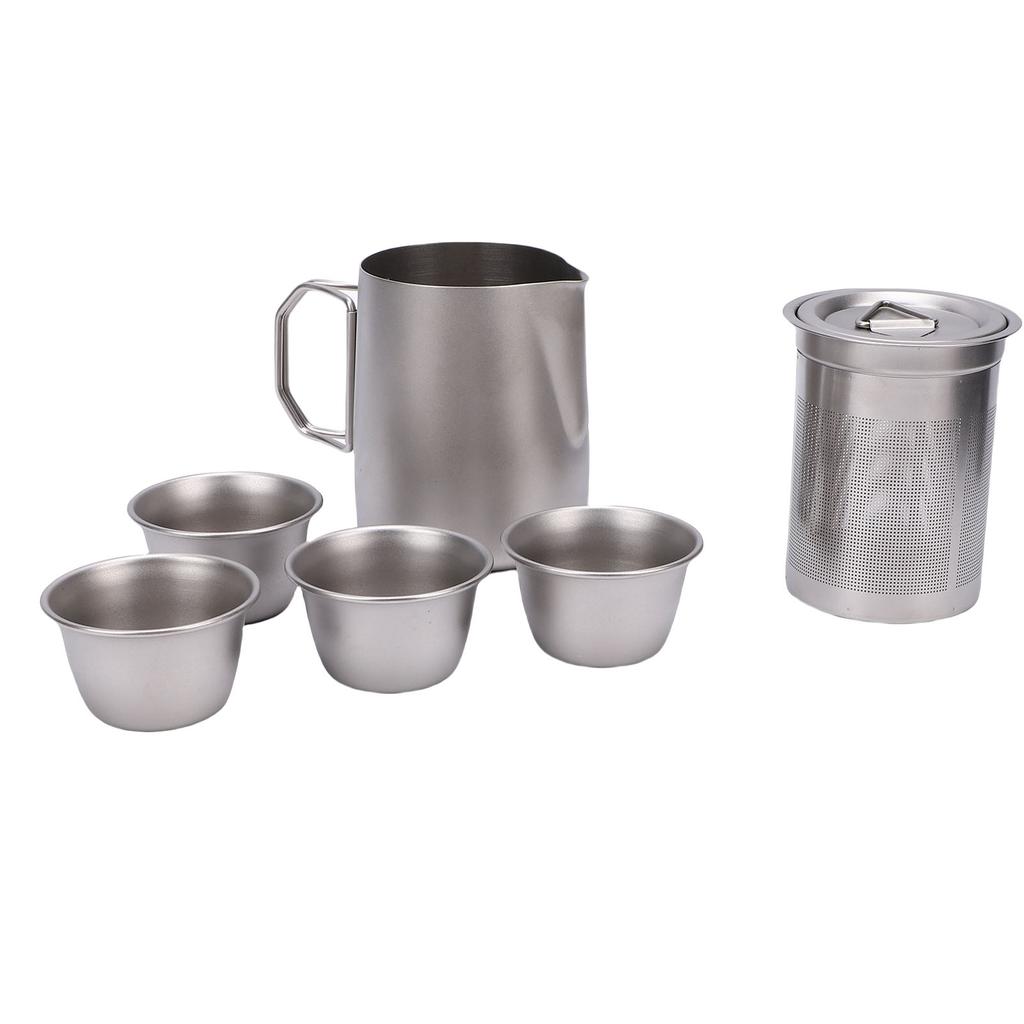 Stainless Steel Tea Set with Infuser 350ml Tea Pot 50ml Tea Cups Portable Bag for Outdoor Camping Backpacking