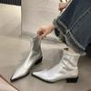 Autumn Women's Low Heel Ankle Boots New Fashionable Pointed Fold Thick Heel Chelsea Boots, Women's High Heel Sheos Dress Heels