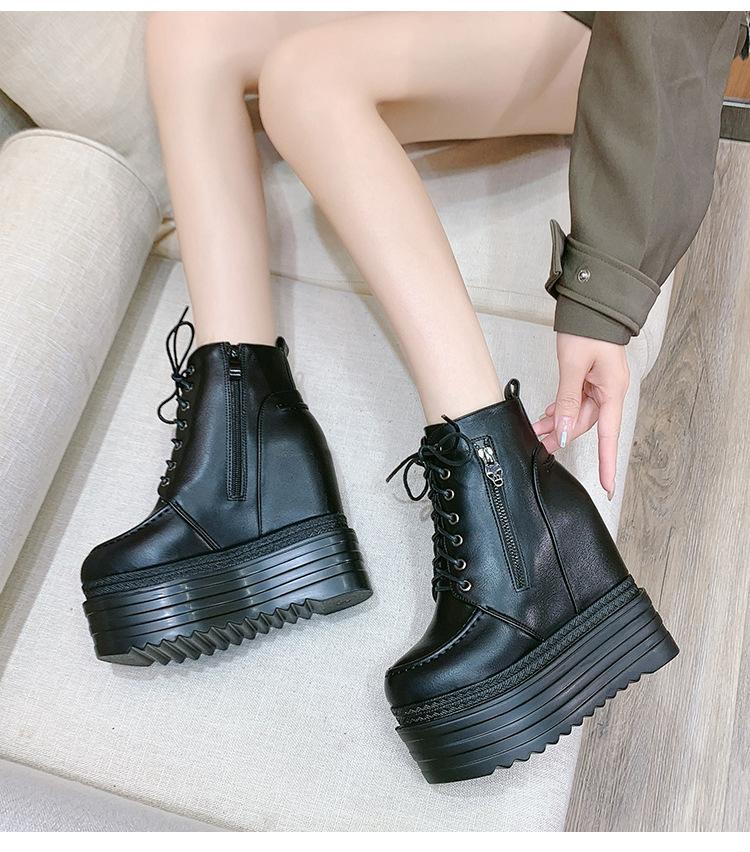 Super High Heel 14cm Genuine Leather Platform Wedge Hidden Heel Women Casual Shoes Chunky Sneakers High Heels Spring Autumn