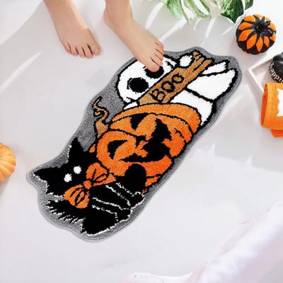 Halloween Badematte Geist Kürbis Katze Tuftteppich Rutschfeste Bodenmatte Gruselig