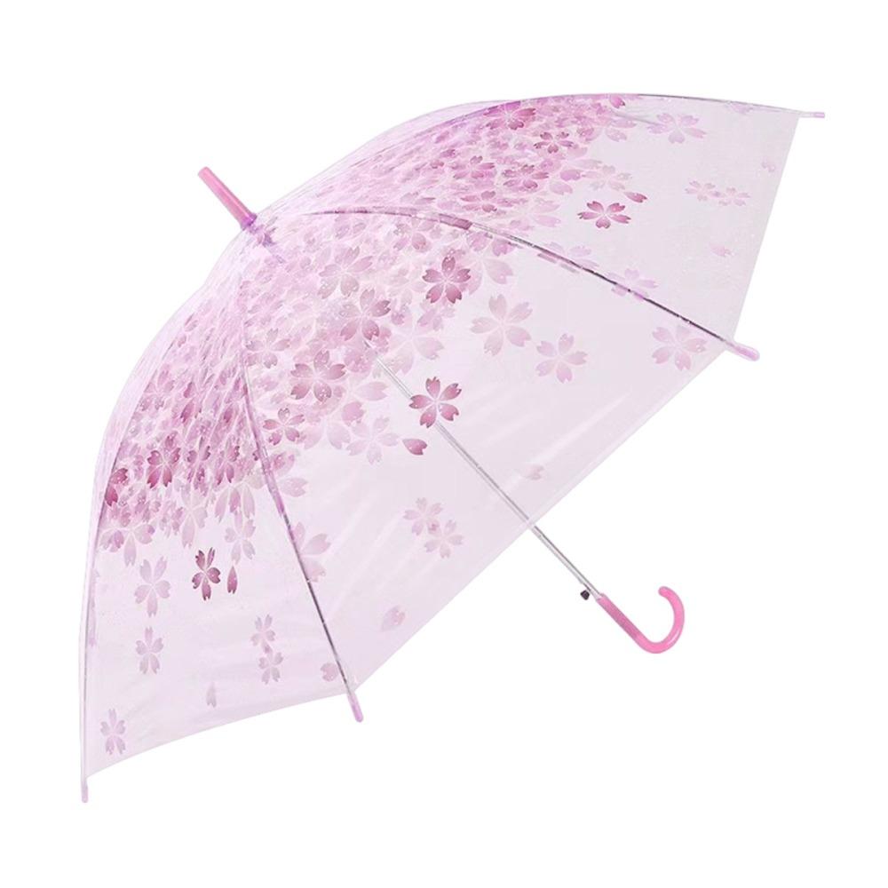 PVC Material Transparent Umbrella Straight Stem Long Handle Rainproof Umbrella Cute Flower Pattern Colored Design