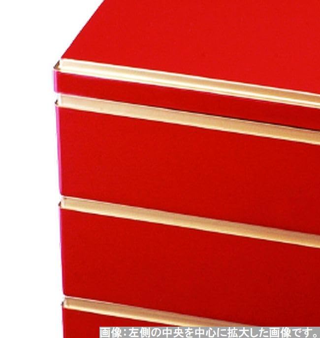 Outdoor Lunch Box Made In 3 Yamato Kagekura Red Rimmed with X X J-kitchens (Lunch Box) Japan, Tiers, 6.5 Inches, Pattern, Gold, 19.8cm 19.8cm 19.2cm