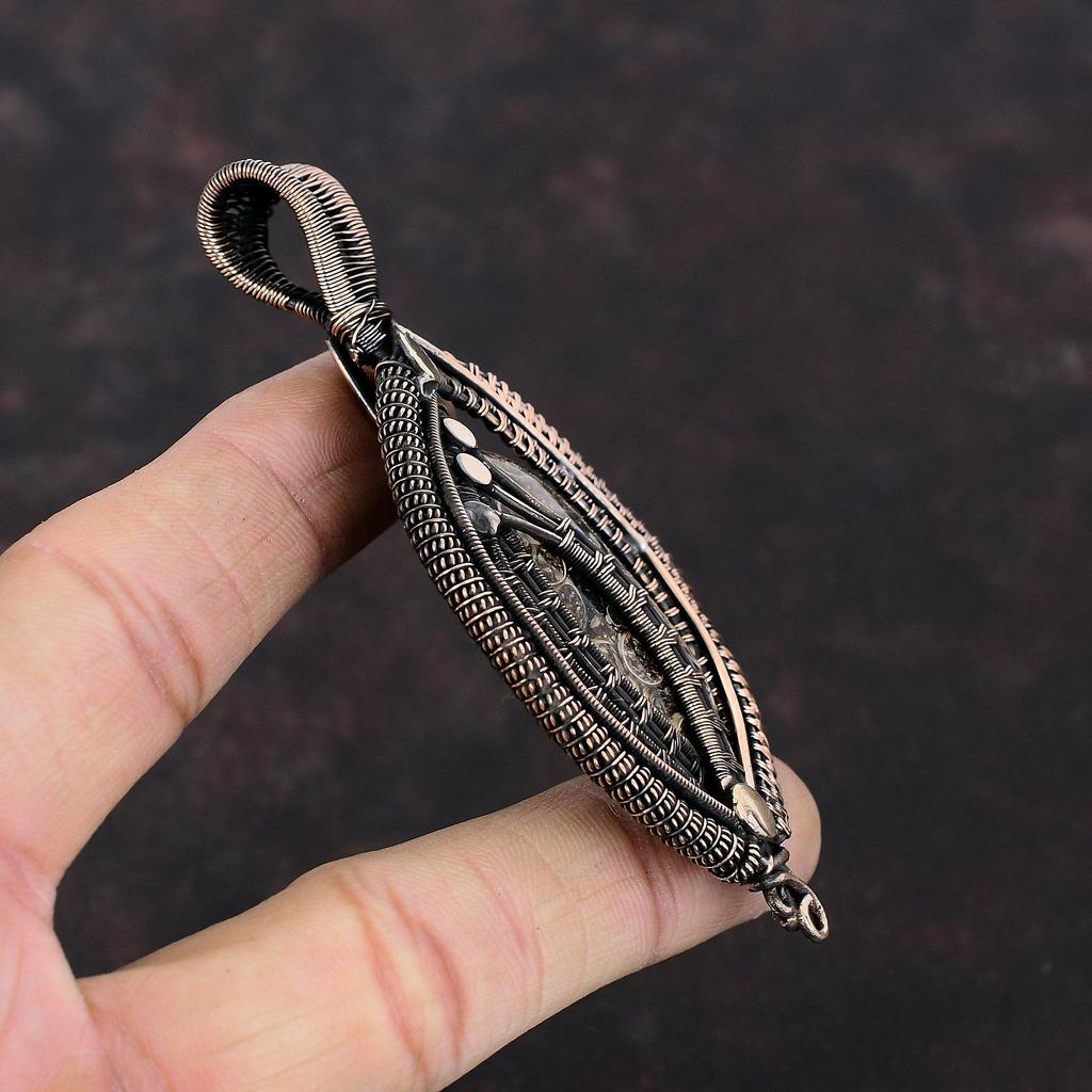 Pendentif Agate Turritelle Pendentif Enveloppé de Fil de Cuivre Pendentif Pierre Précieuse Bijou Agate Turritelle Pendentif Fait Main Pour Cadeau Bijou en Fil de Cuivre