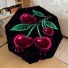 1pc Cherries Neon Automatic Open/Close Umbrella Compact Folding Umbrella with 8-Rib Shaft for Women/Men, Portable Travel Umbrella,1180S