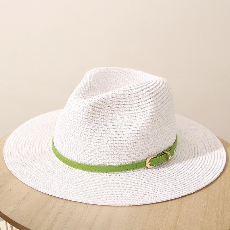 JYL TS DIY Panama Straw Hat White Belt Decor Sun Protection Woven Straw