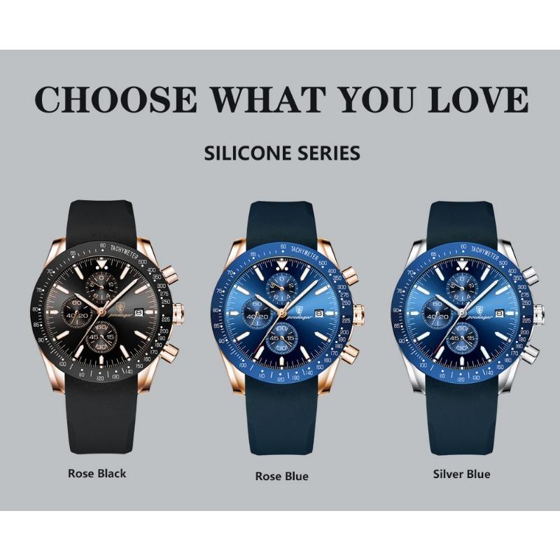 POEDAGAR Men Watch Fashion Sport Chronograph Silicone Quartz Watches Top Brand Luxury Waterproof Luminous Date Wristwatch