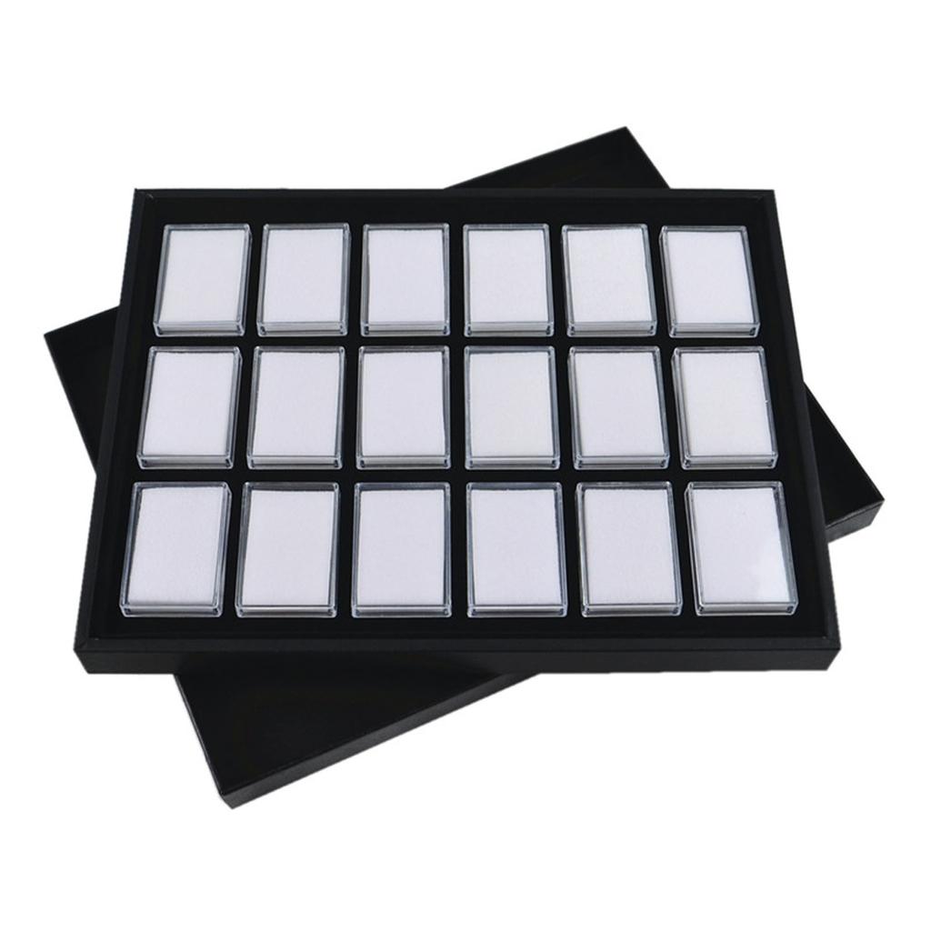 18 Gem Holder Case for Jewelry Display and Storage Square Gemstones Organizer with Foam for Collectibles and Crystals