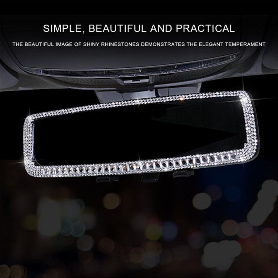 Sparkle Diamond Car Interior Rearview Mirror Bling Rhinestone Decor Accessories