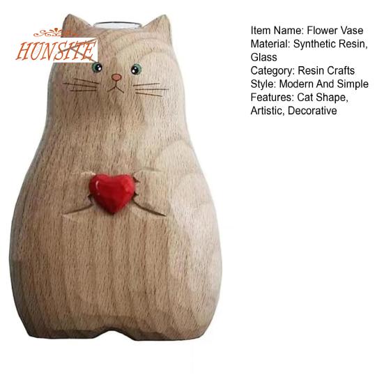 Handgefertigte Katzenvase aus Holz, Tischdekoration aus Kunstharz