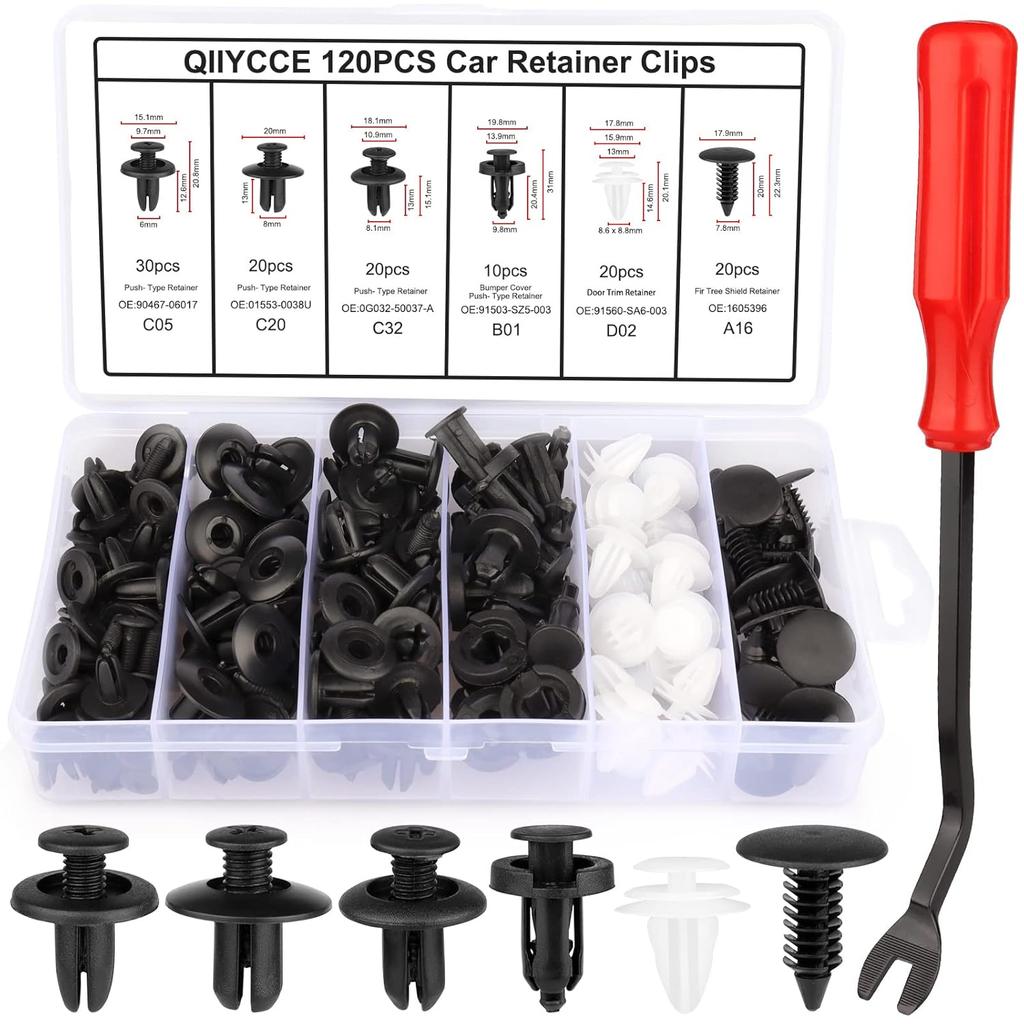 120PCS Car Clips & Plastic Rivets - 6 Popular Sizes, Fits Bumpers, Fenders & Most Car Models, Ideal For Body Fixing & Replacement