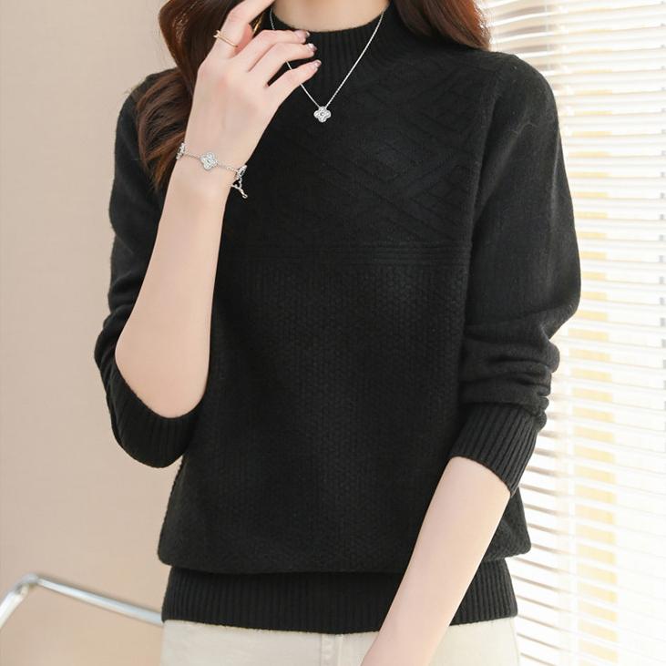 Einfarbiger Strickpullover Damen Halboher Kragen Lässiger Pullover Vielseitig Elastisch Langärmliger Pullover