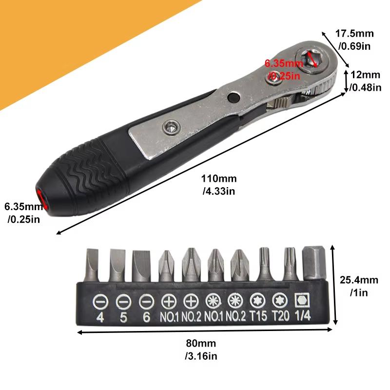 Double head 36 tooth black mini ratchet screwdriver forward reverse wrench cross shaped flat screw bits repair kit
