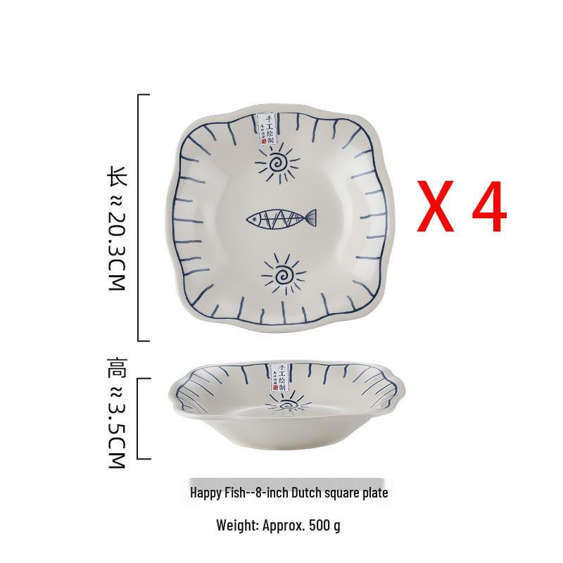 Japanese Ceramic Dinnerware Set: Includes Round & Square Plates, Fish & Steaming Plates, Side Dish Plates, and Bowls.