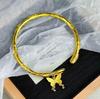 Gold Butterfly Bangle with Auspicious Inscription - Retro Chinese Style Open Bracelet
