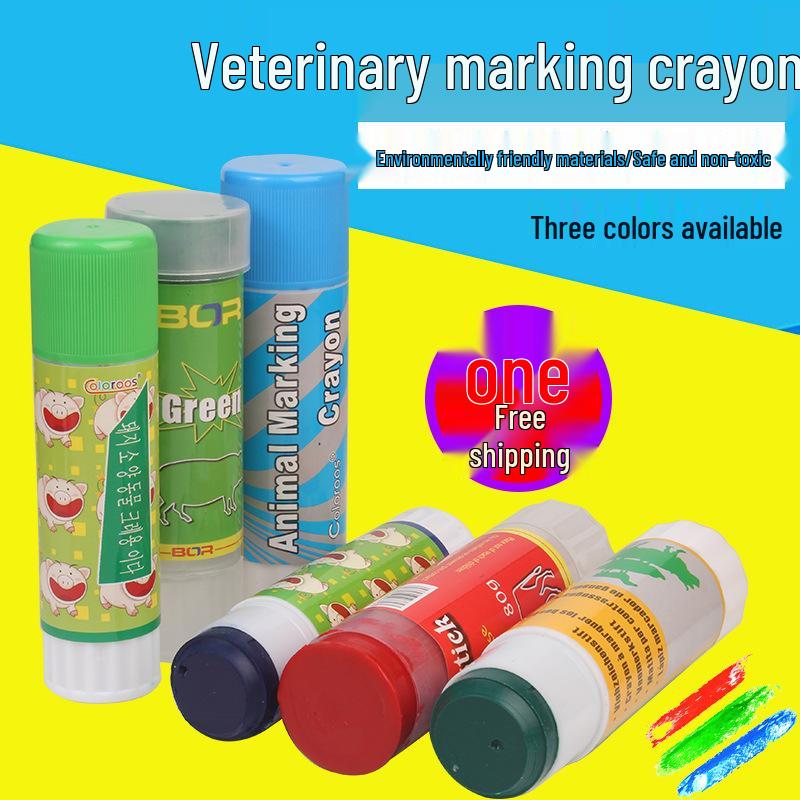 Tri-Color Pig Marking Crayon Set: Red, Green, Blue for Veterinary Use