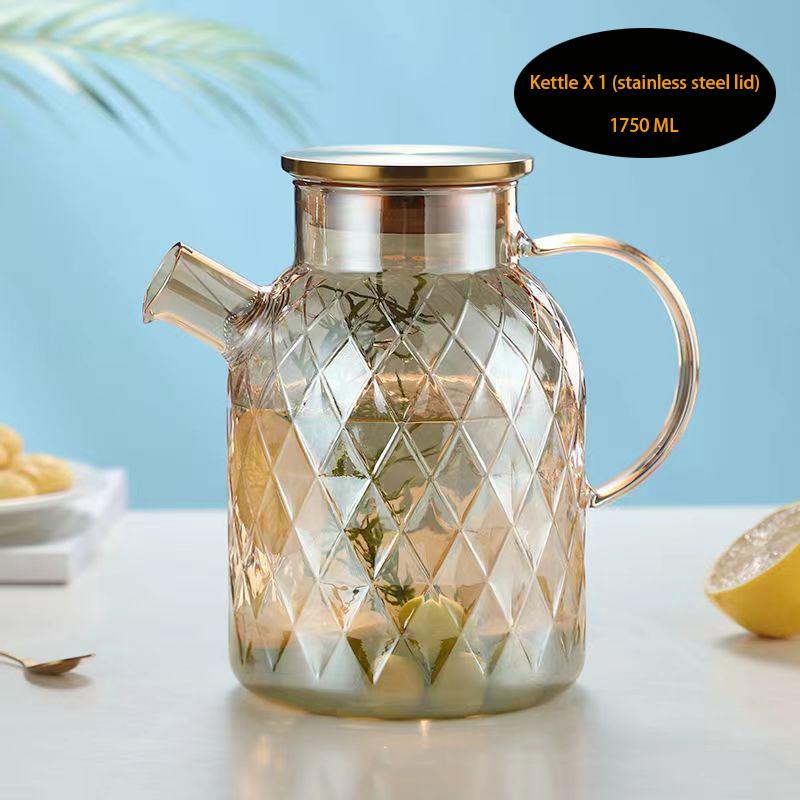 Amber color Diamond Glass Household Kettle Heat-resistant thickened glass household juice flower teapot 1750 ml