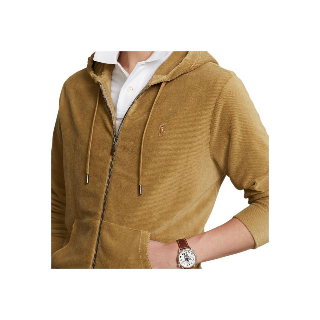 Polo Ralph Lauren FW22 Solid Color Logo Embroidered Hooded Drawstring Zip-Up Sweatshirt Men sweatshirt Brown 710877154-002