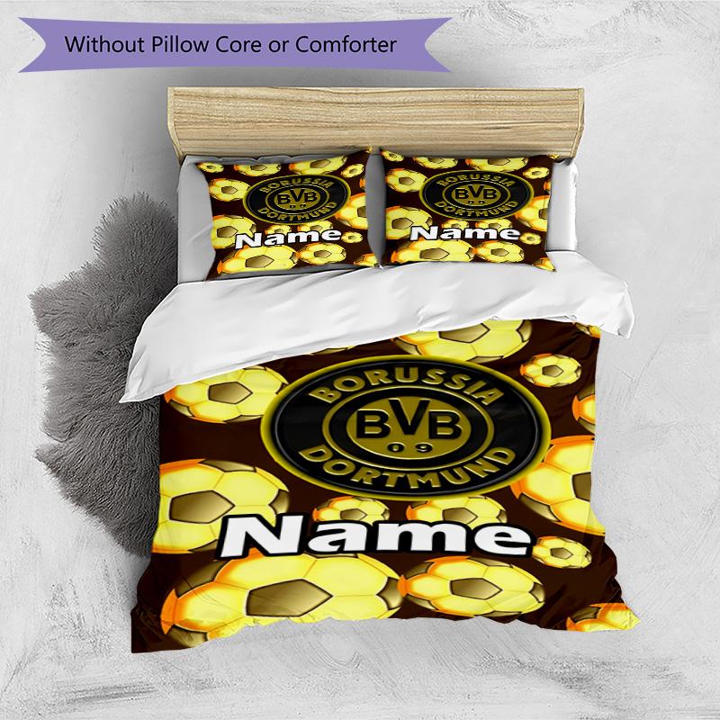 3pcs Duvet Cover Set (1*Duvet Cover + 2*Pillowcase, Without Core), Custom Name Borussia Dortmund Pattern Bedding Set, Home Bedroom Decor Gift