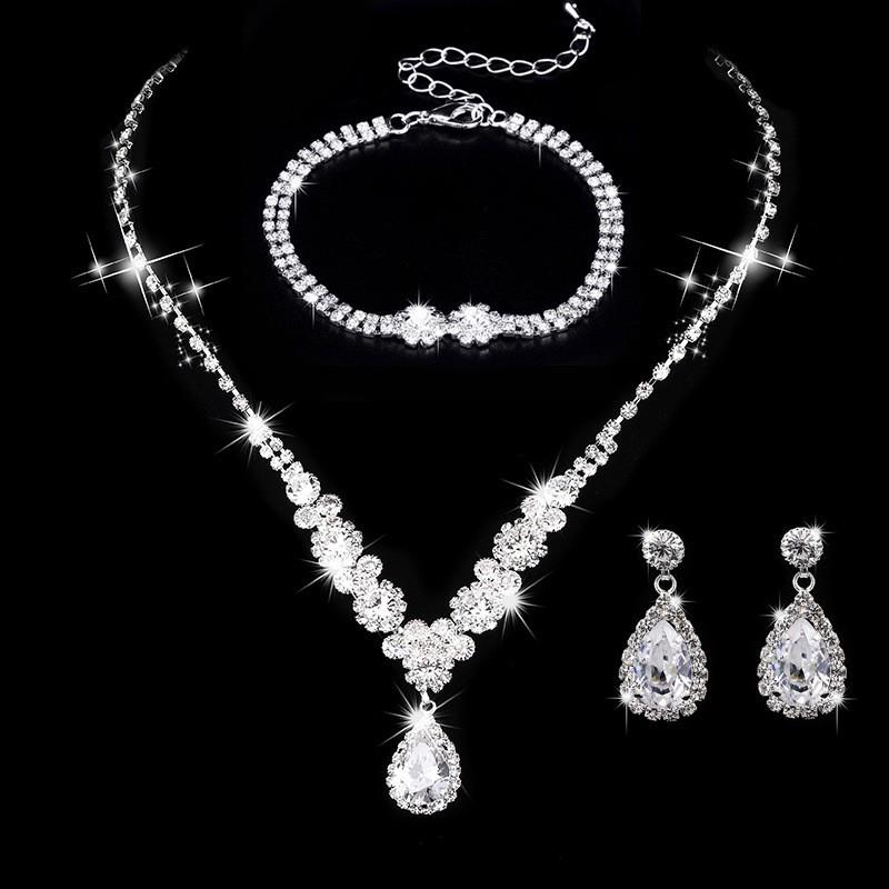 Bridal Angel Tears Rhinestone Zircon Necklace & Earrings Set