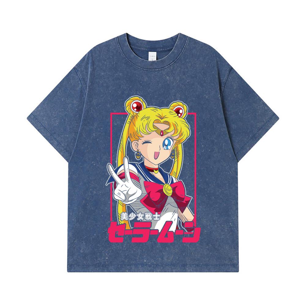 275 GSM Washed T-shirts 100% Cotton Sailor Moon V9 Minako Print Unisex Heavy Cotton T Shirt