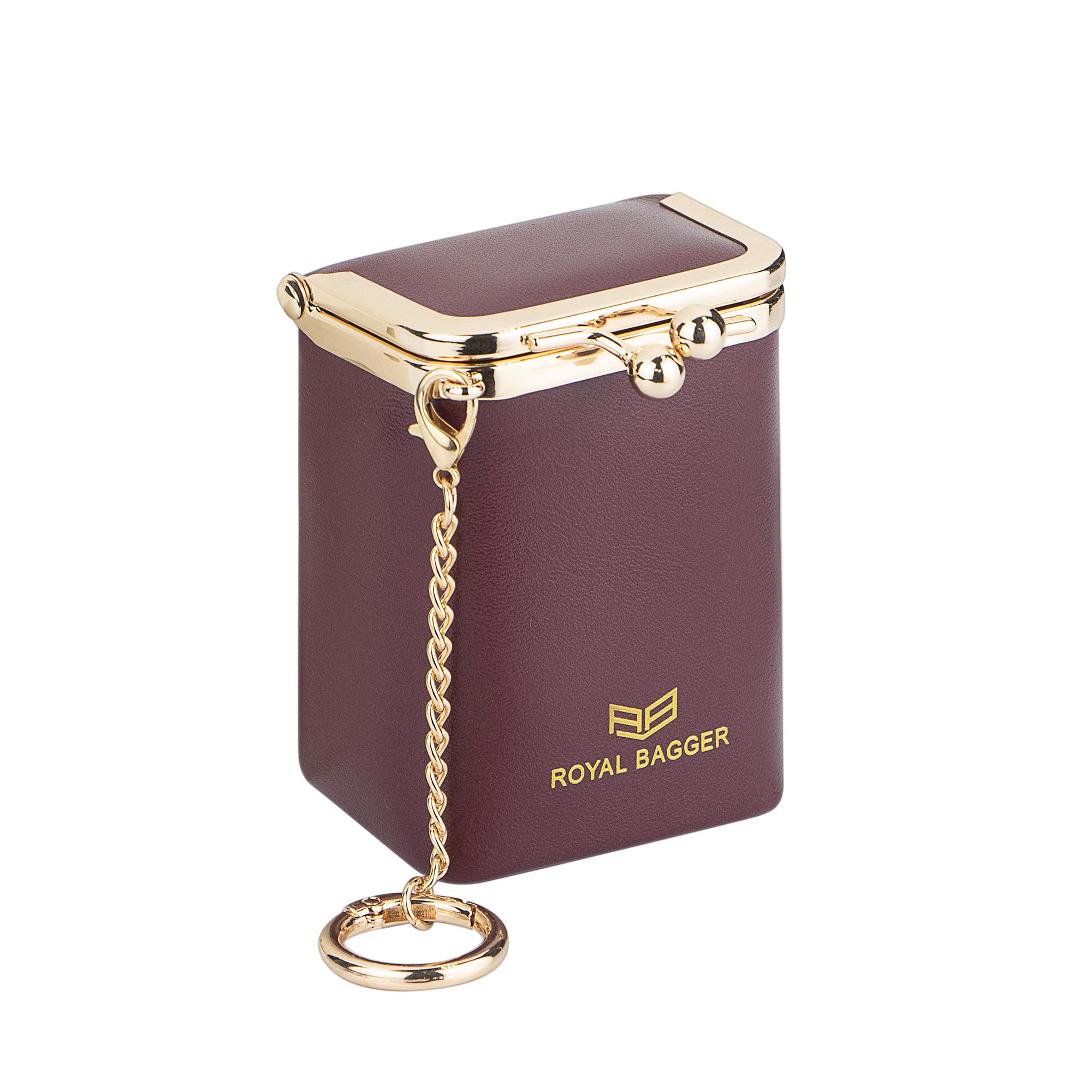 

Royal Bagger Mini Chain Cosmetics Case for Women, Genuine Cow Leather Retro Kiss Lock Purse, Small Lipstick Makeup Bag with Mirror 3241 Compact вина червоного кольору