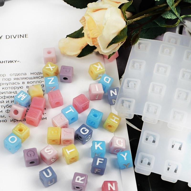Simple Style Alphabet Cube Beads Letter Beads Used for Bracelet Made Jewelry Making DIY Crystal Epoxy Resin Mold 2 Pcs