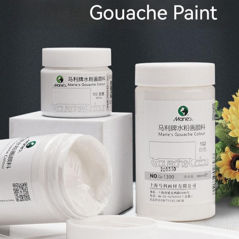 Durable 300-100ml Gouache Paint Smooth Texture Hand-Painted Sketch Diy Paints Tool Art Painting Supplies White Gouache Pigments