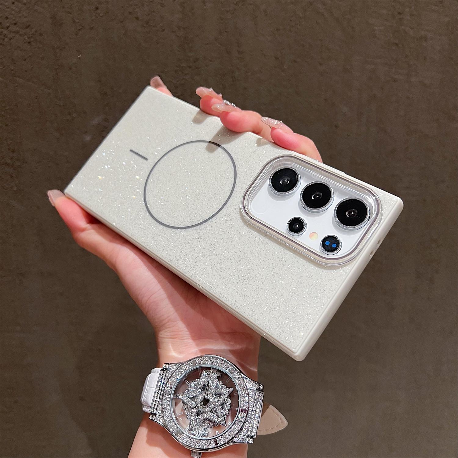 

For Samsung Galaxy S25 Ultra Case Compatible with MagSafe Glitter Design IMD TPU+PC Phone Back Cover Grey