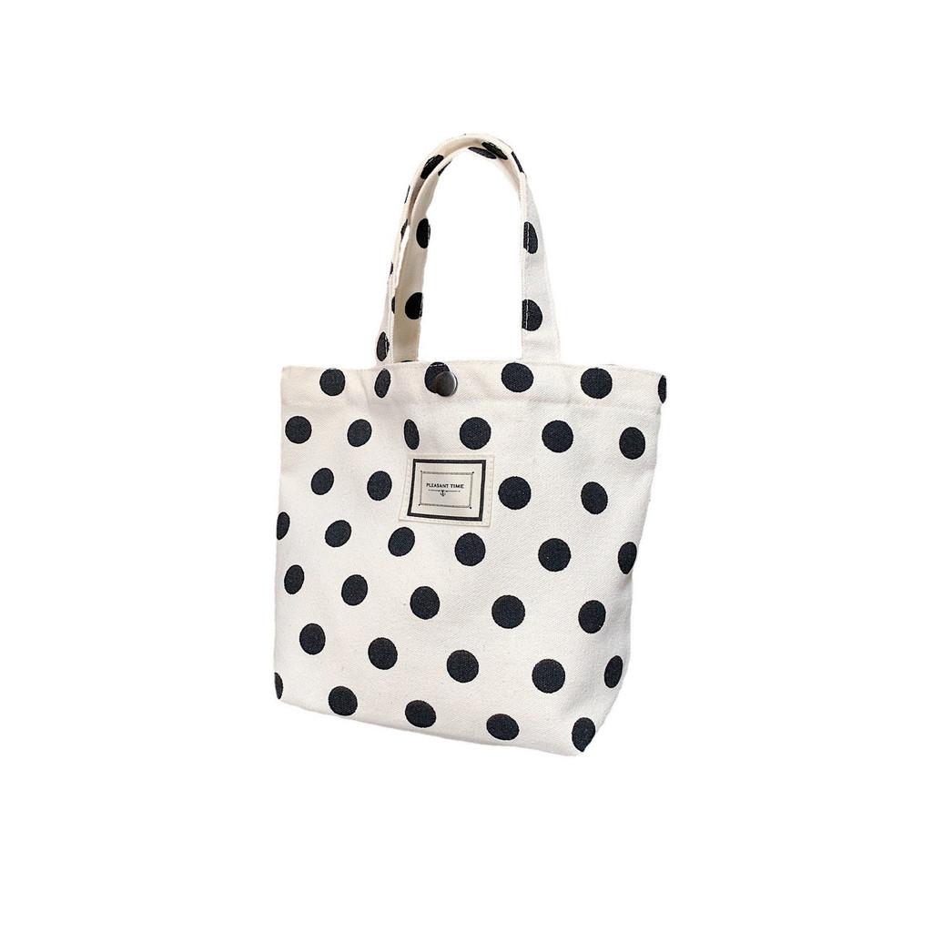 Trendy Polka Dot Canvas Tote Bag Large Capacity Soft Lock Closure