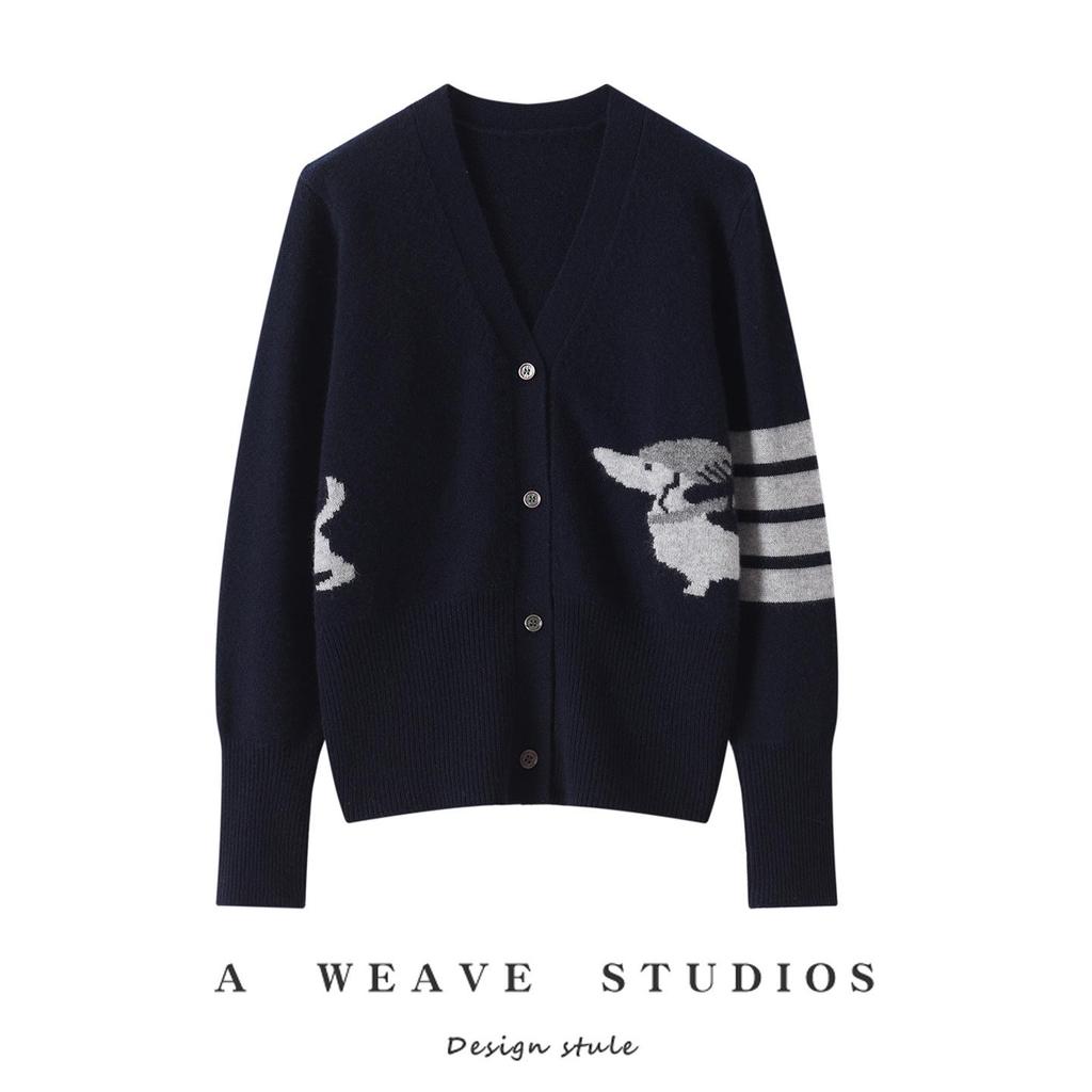 TB Design Puppy Jacquard V-neck Cardigan: British Chic Knit Outerwear