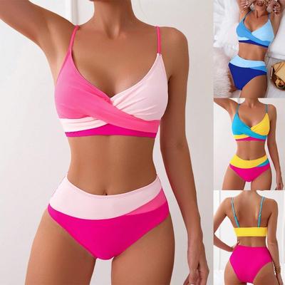 New Swimsuit Color-blocking Bikini European and American Swimsuit Chest Cross Swimsuit Fashion Swimwear