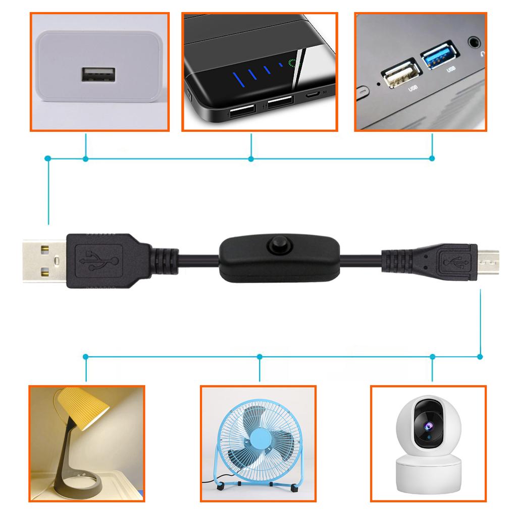 PW-015-MM 1.5m Micro USB Male to USB-A Male Cable with Power On/Off Button for DC5V Desk Lamp Fan Camera