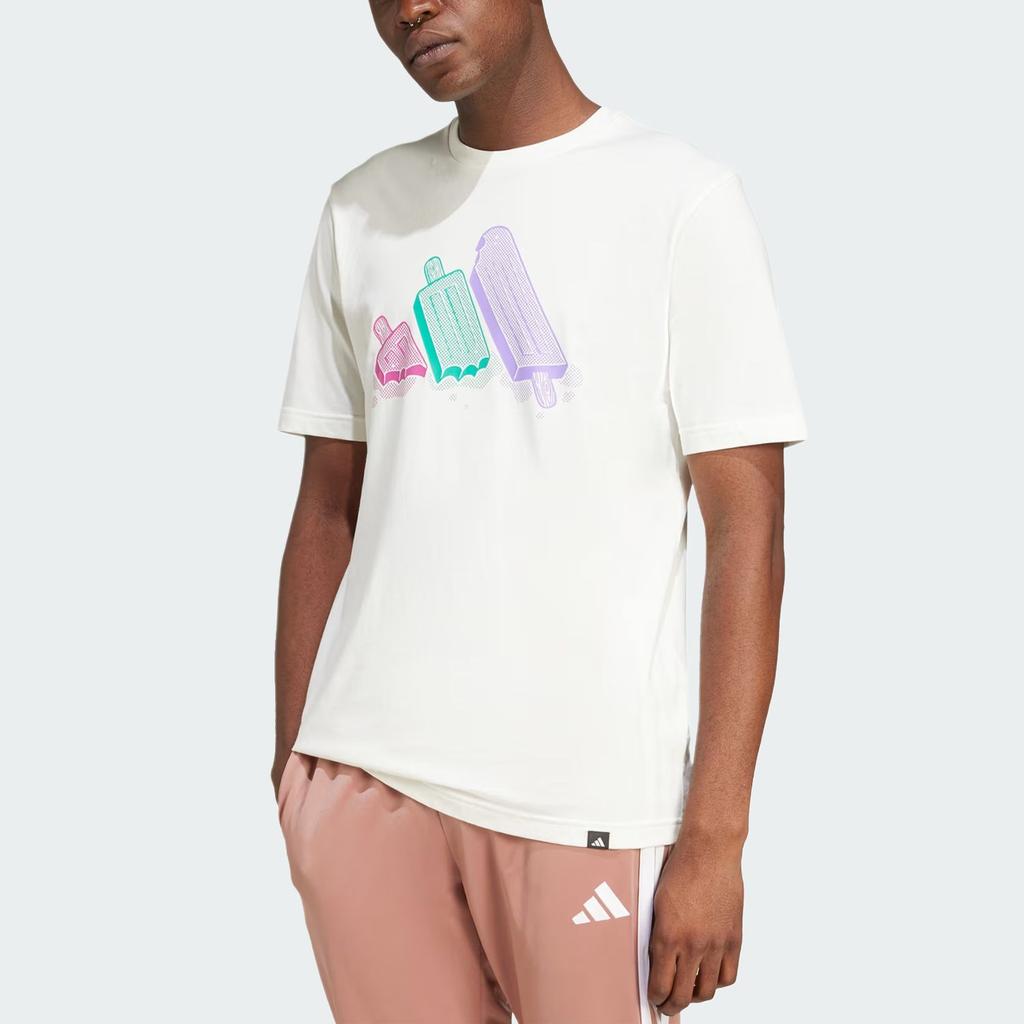 Adidas Sportswear Lounge Ice Graphic Fashion Round Neck Pullover Short Sleeve T-Shirt Men T-Shirt Off-White JJ4020