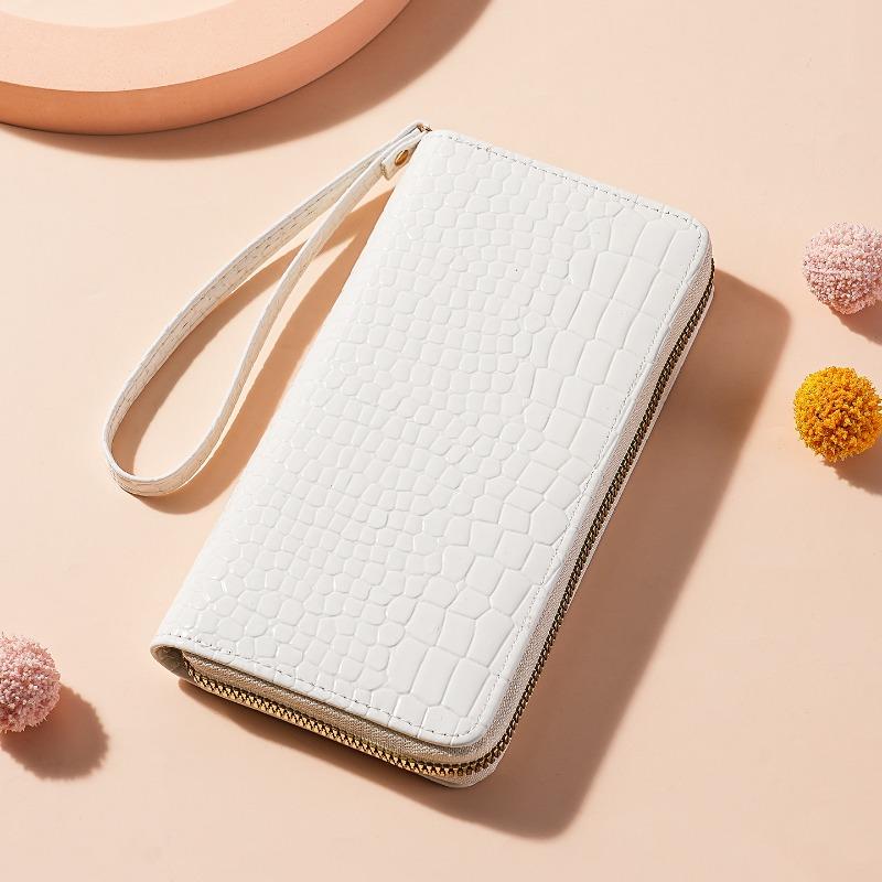 Women’s Crocodile Embossed PU Leather Wallet Large Capacity Zip Around Wristlet Long Clutch Phone Wallet Card Holder Purse