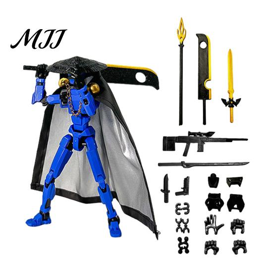 Swordsman Action Model Chinese Figure with Accessories, Multi-Joints Movable Bamboo Hat Cloak Man Figurine, Articulated Dummy Robot Toy Collectible