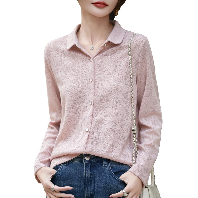 Women's Polo Collar Knit Cardigan - Autumn/Winter Jacquard Long Sleeve, Loose Fit, Versatile Design.