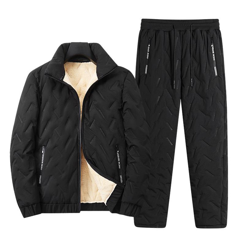 Completo invernale da uomo in cotone: Spesso Caldo Cappotto e Pantaloni in Montone Set Due Pezzi