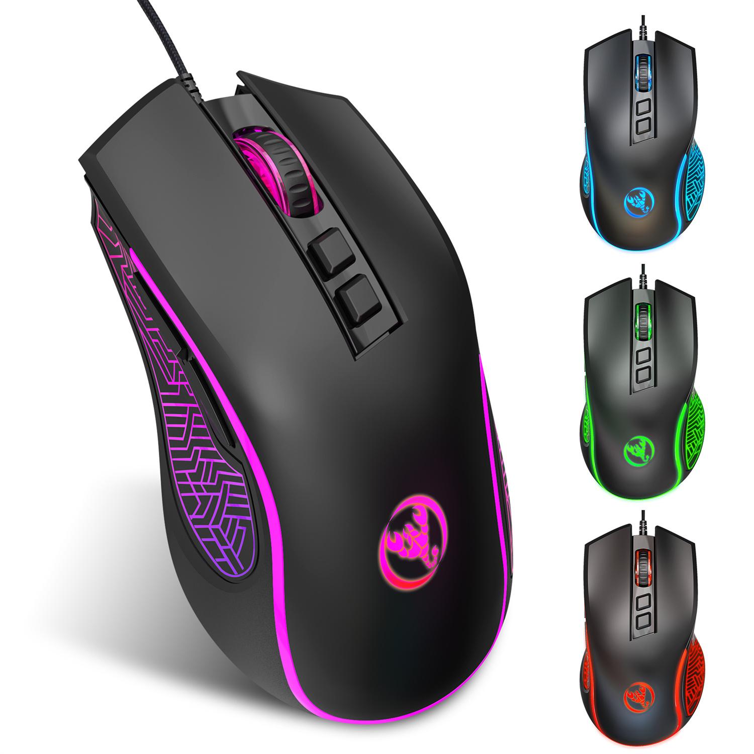 

HXSJ X100 USB Wired Gaming Mouse 3600DPI Colorful Light Computer Laptop Mice White