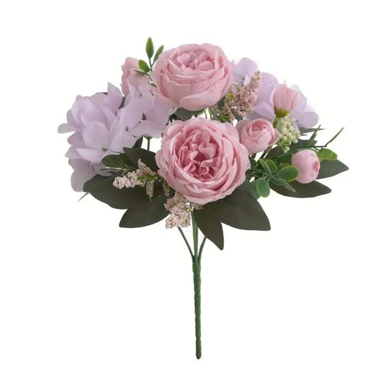 Roses Artificial Flower Bouquet Realistic Mixed Roses Peonies Dahlias with Stem розовый