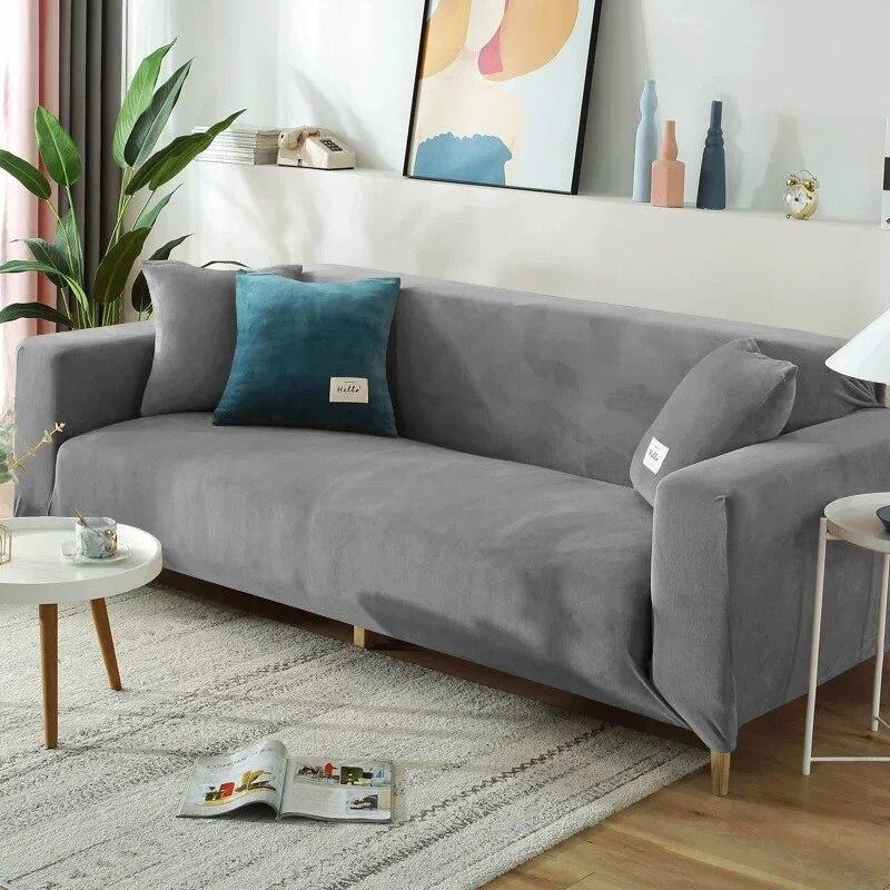 Solid Color Elastic Velvet Sofa Cover for Living Room All Inclusive Stretch 1/2/3/4 Corner L Sofa Slipcovers Cats Funda De Sofá