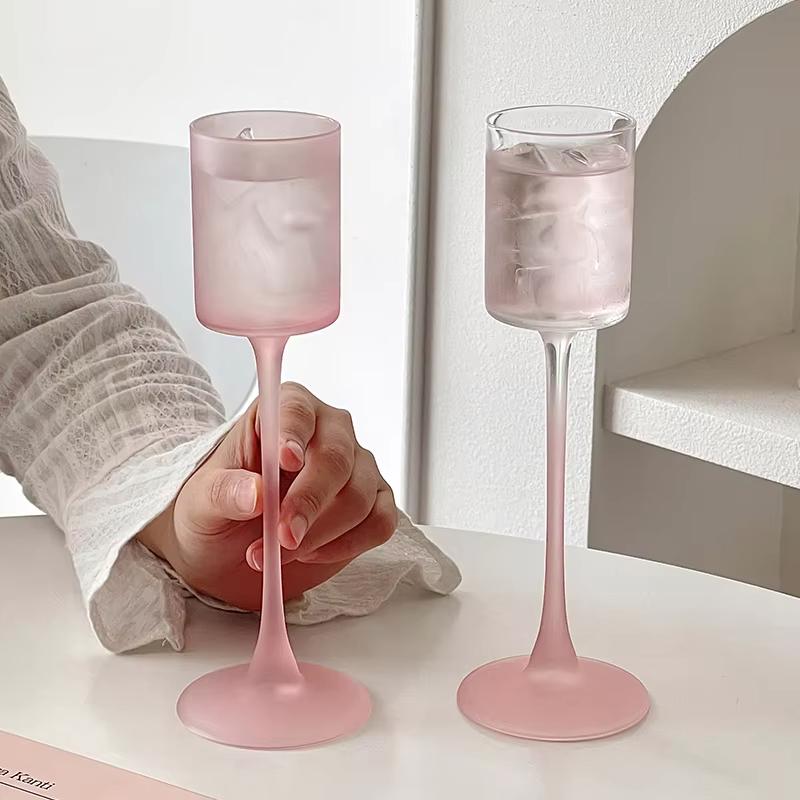 

Matte Pink Tall Glass Home Creative Slightly Goblet Drunk Girl Cute Straight Red Wine Glass Champagne Cocktail Glass 101-200ml