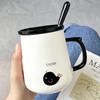 Mug en Céramique avec Couvercle et Cuillère pour Café - Parfait pour Hommes, Femmes, Couples et Enfants - Design Mignon et Créatif pour la Maison ou le Petit Déjeuner.