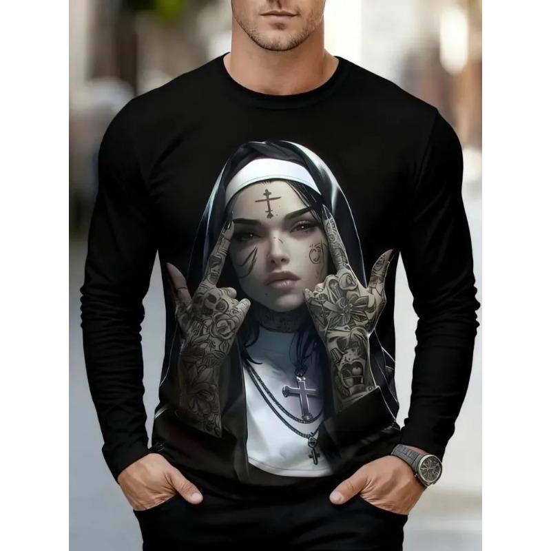 Herren 3D-Druck Crew-Neck Langarm-T-Shirt Mode Vielseitig Trend Atmungsaktiv Lässig
